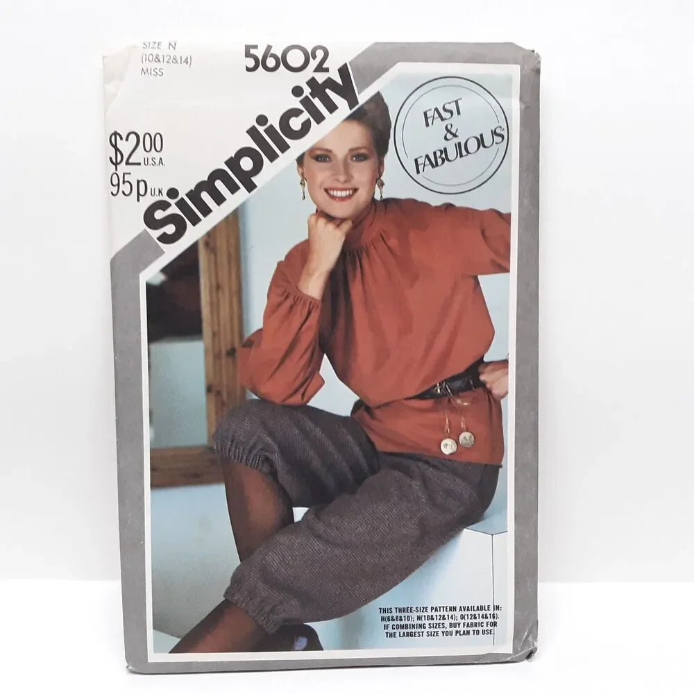 NEW Vintage Simplicity Sewing Pattern 5602 Misses Pullover Tunic Pants 10/12/14